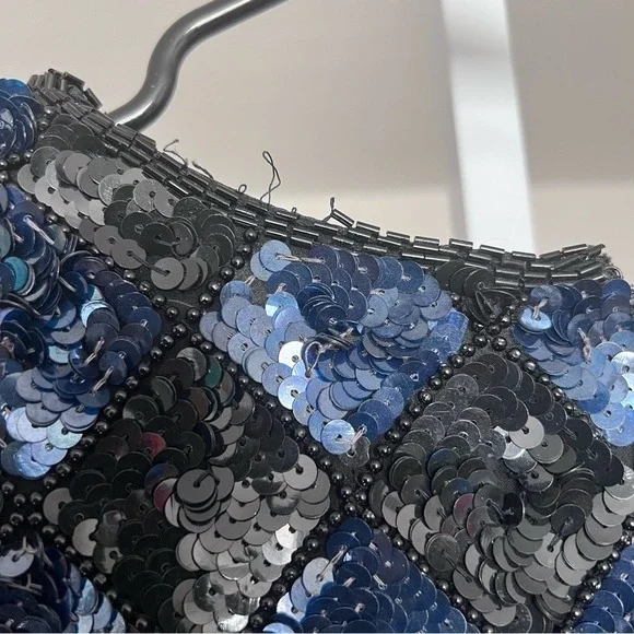 VTG Stenay Sequin Blue Dress SZ 10 Glam Party Wedding Cocktail Diamond - Picture 7 of 15